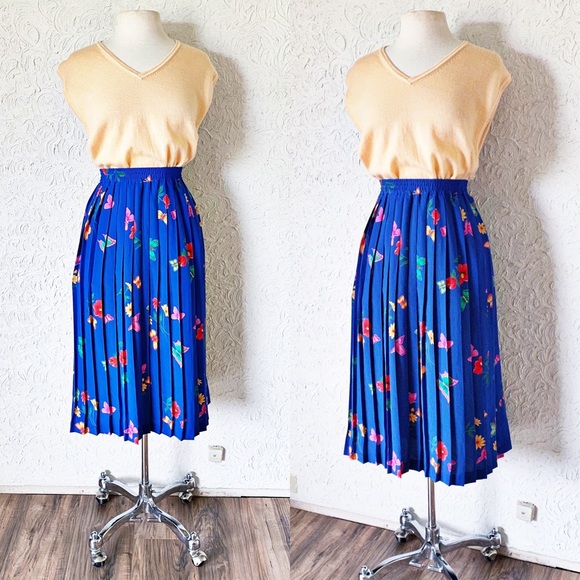 Vintage Dresses & Skirts - Butterfly Garden Pleated Midi Skirt | Vintage